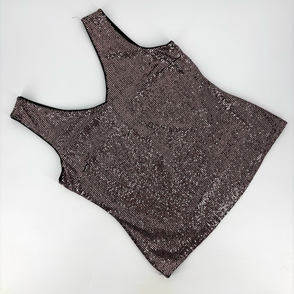 Joseph Ribkoff NWT Rose Gold Metallic Sequin Sleeveless Deep V-Neck Tank, 16